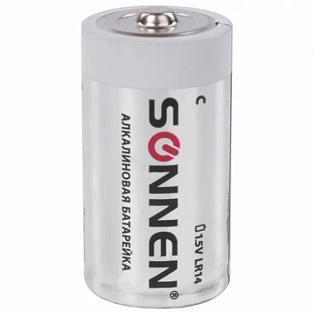 Батарейки КОМПЛЕКТ 2 шт, SONNEN Alkaline, С (LR14, 14А), алкалиновые, 451090