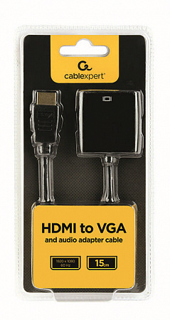 Кабель-переходник HDMI-VGA Cablexpert A-HDMI-VGA-03-6, 19M/15F + 3.5Jack, 15см