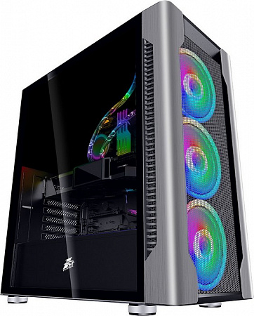 Корпус 1STPLAYER DK DX Silver (E-ATX,tempered glass,fans controller & remote / 3x 140mm RGB fans i