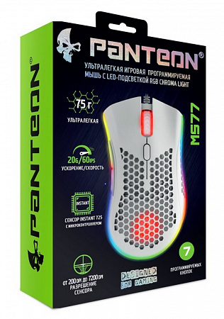 Игровая программируемая мышь JETACCESS PANTEON MS77 белая (7200dpi,6кнопок,LED,кабель 1.8м,USB)