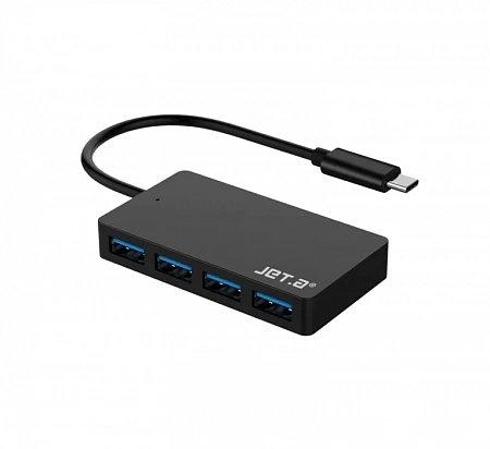 USB-концентратор Jet.A JA-UH38 USB Type C на 4 порта USB 3.0, Hot Plug, ультракомпактный, чёрный