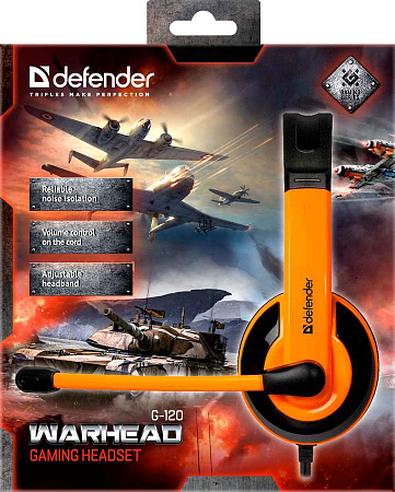 Игровая гарнитура DEFENDER Warhead G-120 черный + оранжевый, кабель 2 м