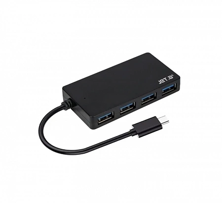 USB-концентратор Jet.A JA-UH38 USB Type C на 4 порта USB 3.0, Hot Plug, ультракомпактный, чёрный