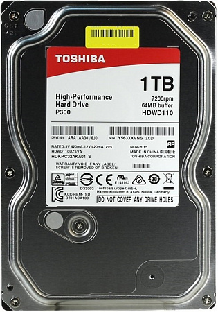 Накопитель HDD 3,5" SATAIII 1Tb Toshiba P300 HDWD110UZSVA