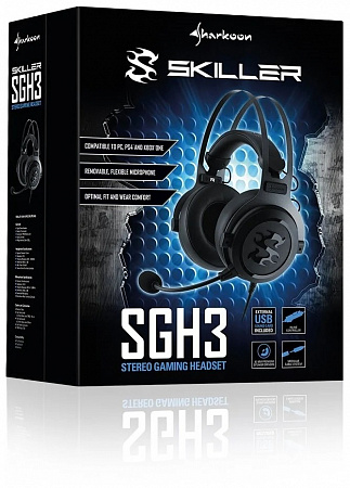 Игровая гарнитура Sharkoon Skiller SGH3 чёрная (Jack 3.5 мм,USB,53 мм,ПУ)